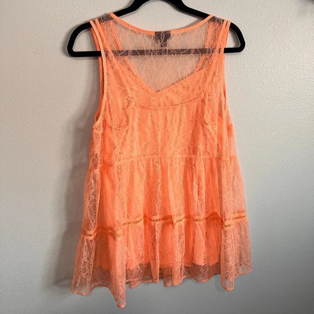 Torrid Peach Ruffle Lace Top with Attached Cami - Picture 3 of 3